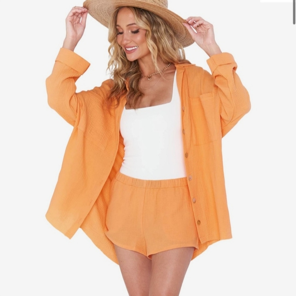 Show Me Your Mumu Orange Oversized Cotton Button Down Coverup